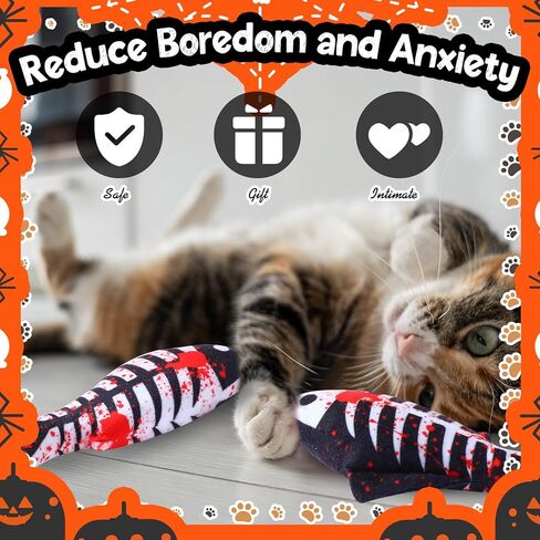 6 Pcs Halloween Cat Catnip Toys Cat Chew Toys Fish Bone Cat Toys Cats Chew Bloody Toys Kitten Stuff Draw Cats Resistant Teething Plush Toys for Cat Home Kitten Boredom Relief in Saudi Arabia
