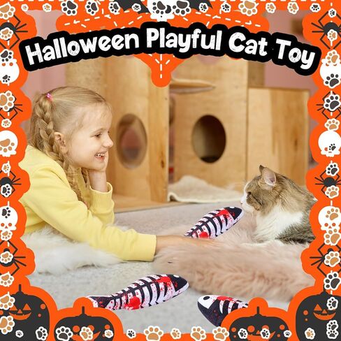 6 Pcs Halloween Cat Catnip Toys Cat Chew Toys Fish Bone Cat Toys Cats Chew Bloody Toys Kitten Stuff Draw Cats Resistant Teething Plush Toys for Cat Home Kitten Boredom Relief in Saudi Arabia