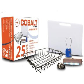 Cobalt 25/55 Quart Coolers Unique Cooler Accessory Kit (Includes Divider/Cutting Board, Basket, Lock, Light, & Plug)