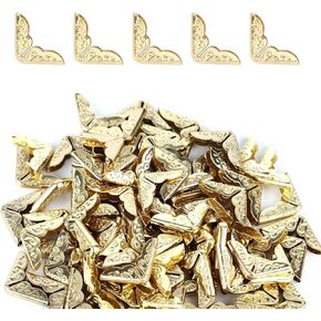 100pcs Metal Book Corner Protectors, Vintage Book Corner Covers Decorative Paperback Book Edge Protector for Photo Album Notebook Scrapbook Menu File Folder (Gold)