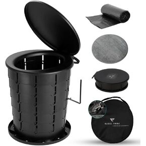 Portable Toilet for Camping, 16" Adjustable Height Porta Potty for Adults, Camping Toilet Seat with Comfortable Cushion, Toilet Paper Holder, Trash Bags, Sturdy, Easy to Carry Foldable Travel Toilet