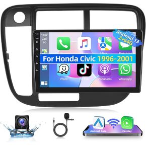 Podofo [2+64G] Car Stereo Radio for Honda Civic 1996-2001 with Wireless CarPlay & Android Auto 9 Inch Touch Screen Bluetooth Audio with GPS Navigation Mirror Link WiFi RDS AHD Backup Camera