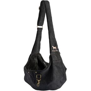 Noah & Paw Dog Sling Carrier for Small Dogs 5-18lb, Cat Carrier, Pet Sling with Adjustable Padded Strap, Premium Denim Lined with Fur, Double Safety Feature, Machine Washable