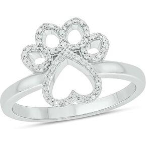 Cali Trove - Fashion Puppy Pet Lovers Paw Print Love Heart Ring in 925 Sterling Silver. Dog Cat Claw Rings Jewelry for Pet Lovers and Pet Owners.