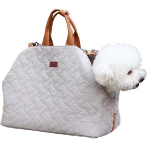 Grey Small Dog Kennel Bag Puppy Purse Woman Handbag Style Carrier for Trained Pets Cat Kitties Rabbit Bunny Fashion Carrier Totes Go Vet Outdoor
