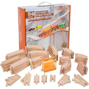 Orbrium Toys 68 Pcs Wooden Train Track Expansion Pack Compatible with Thomas Wooden Train, Brio, Thomas The Tank Engine
