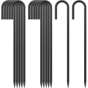 24 Inch Rebar Ground Stakes 12 Pack Tent Stakes Heavy Duty Steel Ground Anchors Chain Link Fence Stakes Trampoline Stakes with Chisel Point end for Swing Set and Camping Tent, Black Powder Coated