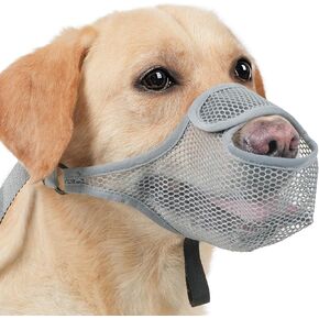 LUCKYPAW Dog Muzzle for Large Medium Small Dogs, Mesh Muzzle for Dog to Prevent Biting Chewing Licking Eating, Soft Dog Muzzle with Front Opening Design for Drinking Panting (Black, L)