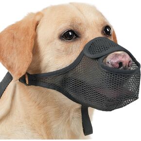 LUCKYPAW Dog Muzzle for Large Medium Small Dogs, Mesh Muzzle for Dog to Prevent Biting Chewing Licking Eating, Soft Dog Muzzle with Front Opening Design for Drinking Panting (Black, L)