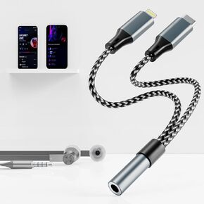 USB C and Lightning to 3.5 mm Headphone Jack Adapter - 2 in 1 iPhone Aux Adapter and USB C Headphone Adapter Audio Cable for iPhone 15 14 13 12 Pro Max Galaxy S24 S23 iPad MacBook [Apple MFi]