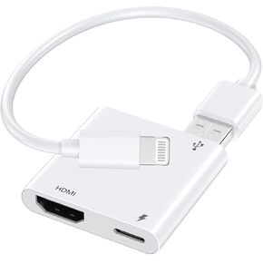 [معتمد من Apple MFi] محول Lightning إلى HDMI، محول شاشة 2 في 1 1080P iPhone إلى HDMI محول AV رقمي مع موصل منفذ شحن USB C متوافق مع iPhone لجهاز العرض/الشاشة/التلفزيون in Kuwait