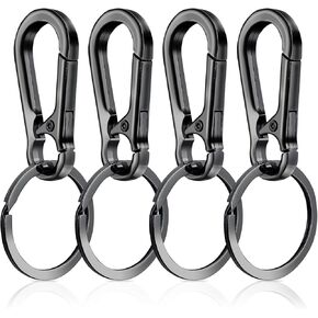 4 Pack Keychain Hooks Metal Keychains Keyring Clip Key Ring Chain Holder for Purse Charm Hook Carabiner Clip Heavy Duty Keychain Clips Hook Men and Women Key Fob Car Keys Finder (Black)