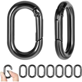 10PCS Black Carabiner 1 Inch Tiny Stainless Steel Oval Carabiner Clips Small Spring Carabeaner O Snap Hooks for Paracord Lanyard Keychain, Car Key Rings Hook, Dog Tag Clips, Purse Keychain Replacement