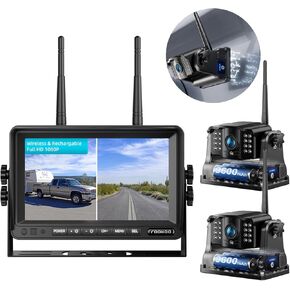 Fookoo HD Magnetic Wireless Backup Camera, 1080P 7" Dual Split Monitor & Rechargeable Rear View Cameras, Lower Consumption 1-Min Installation No Drilling Recording for RV Trailer Truck Camper DCX702