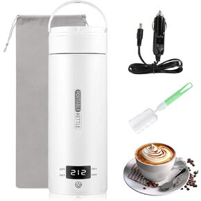 12V Travel Electric Kettle for Car Portable Small Mini Tea Coffee Kettle Water Boiler, Water Heater with 4 Temperature Control（White）