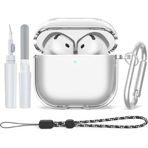 for Airpods 4(2024) Clear Case Cover, Soft TPU Transparent AirPods 4 Case Shockproof Protective Cover Compatible with Apple Air Pods 4th Generation Charging Case with Hand Strap/Carabiner/Cleaner Kit