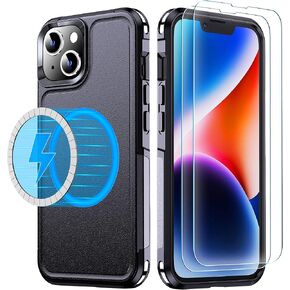 MOZOTER Magnetic for iPhone 14 Case & iPhone 13 Case with [2 Pcs Glass Screen Protector],[12 FT Shockproof Compatible with Magsafe][Heavy Duty] Phone Case Cover for iPhone 14/13-6.1 inch,Black