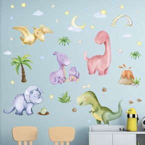 Large Dinosaur Wall Decals - Tropical Palm Tree Leaf Dino Wall Stickers - Nursery Kids Baby Boys Room Daycare Playroom Classroom Wall Decor
