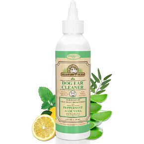 Dog Ear Cleaner Solution with Peppermint. Our Ear Cleaner for Dogs Helps to Remove Wax, Debris & Odor in Pets. Natural Puppy and Dog Ear Wash or Otic Cat Ear Cleaner Drops. No More Dog Head Shaking.