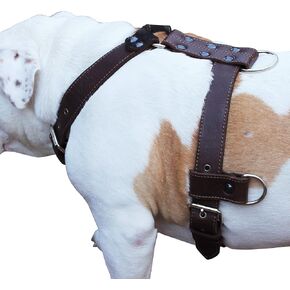 Genuine Leather Dog Harness Large 28"-35" Chest, 1.3" Wide Adjustable Straps (Brown)