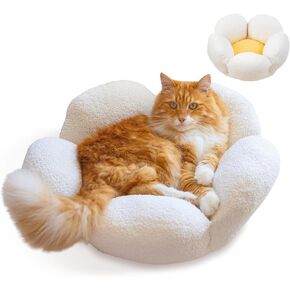 Catstages Purrfect Petals Washable Flower Shaped Round Cat Bed for Indoor Cats, Plush, White