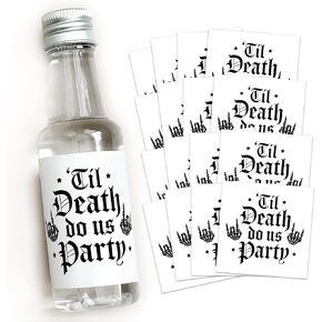 ملصق مع LOVE Til Death Do Us Party - ملصقات مشروبات العزوبية سعة 50 مل - هدايا حفلات العزوبية ذات الهيكل العظمي - العروس أو الموت - حقيبة هدايا باخ القوطية - ملصقات عزوبية الهالوين (العروس أو الموت) in Kuwait