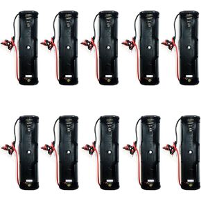 TrendBox Pack of 10pcs 1x18650 3.7V Black Plastic Battery Storage Case Holder Clip Type with 6" Two Wire Spring Lead Flat Tip Single Li-ion Battery DIY