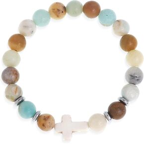 Cross Gemstone Beaded Stretch Protection Bracelet for Man Woman, Handmade Healing Stone Chakra Beads Elastic Bracelets Accessories Fashion Jewelry Fathers Gift