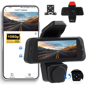 3 Channel Dash Cam Front and Rear Inside, 3 Inch 1080P Dash Camera for Cars Three Way Triple Car Camera with APP Control,IR Night Vision,Loop Recording,G-Sensor,Parking Assistance,24H Parking Monitor