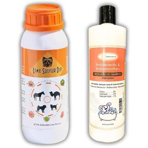 Skin & Coat Care Combo - Lime Sulfur Dip 16 oz + Antiparasitic & Antiseborrheic Dog Shampoo 16 oz