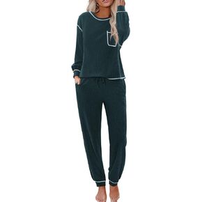 Ekouaer Womens Pajamas Set Waffle Knit Long Sleeve Lounge Set 2 Piece Pj Loungewear Sleepwear S-XXL in Kuwait