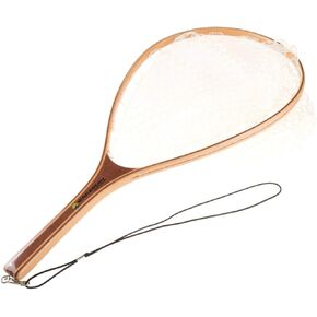 Landing Fish Net - Angler Tool with Clear Rubber Mesh Netting and Wooden Handle - Fly Fishing Equipment for Catch and Release by Wakeman,Gold