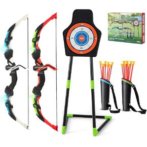 Kids Bow and Arrow, LED Light Up Archery Bow w/ 20 Suction Cup Arrows, Standing/Hanging Target & Quiver, Bow and Arrow Set for Indoor Outdoor Games, Gift for 3+ Years Old Boys and Girls