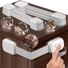Child Proof Locks for Cabinet Doors - Child Cabinet Locks (12 Pack + Gift) Baby Locks for Cabinets and Drawers - Baby Cabinet Safety Latches Child Locks for Kitchen Cabinets Baby Proofing Cabinets