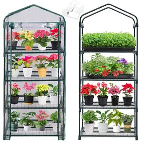Mini Greenhouse for Indoor Outdoor,Plant Green House 4-Tier Rack Stand Portable Greenhouses with Durable PE Cover for Seedling, 2.5x1.6x5.2 FT Ideal Gardening Gifts for Women Men(PLGH704G)