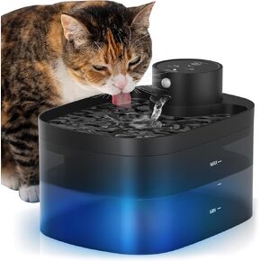 Battery Operated Cat Water Fountain, 84OZ/2.5L Wireless Pet Water Fountain for Cats Indoor, Cat Fountain with Motion Sensor, Ultra Quiet Pump, Black (Black)