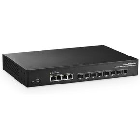 محول MokerLink مُدار بـ 12 منفذًا بسرعة 10 جيجابت في الثانية، ومنافذ إيثرنت 4x10G RJ45، وفتحة 8x10G SFP+ تدعم وحدة 1G و10G SFP+، ومحول الألياف المُدار بعرض النطاق الترددي L2 بسرعة 240 جيجابت في الثانية