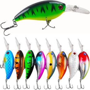 8pcs Bass Fishing Lures Shallow Deep Diving SwimBaits Minnow Crankbait Jerkbait Popper Topwater Lures Hard Bait Float Lure for Bass Catfish Pike Trout Walleye