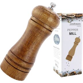 1 Pack 5 Inch Wood Pepper Grinder Wooden Pepper Mill or Salt Mill Salt Shakers with Adjustable Ceramic Rotor Refillable Ceramic Grinding Mechanism Oak Wood Pepper Grinder for Kitchen