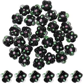 Ornaland 28 Pcs Transparent Flower Lampwork Beads Strands White Glitter Bumpy Millefiori Spacer Bead Shiny Handmade Beaded Charms for Bracelet Necklace Jewelry Making