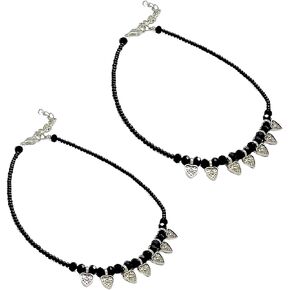 Black Bead Crystal Charm Anklet Bracelet Handmade Simple Summer Beach Waterproof Ankle Foot Chain Bracelets for Women Minimalist Jewelry-Adjustable .. (Design 14) in Saudi Arabia