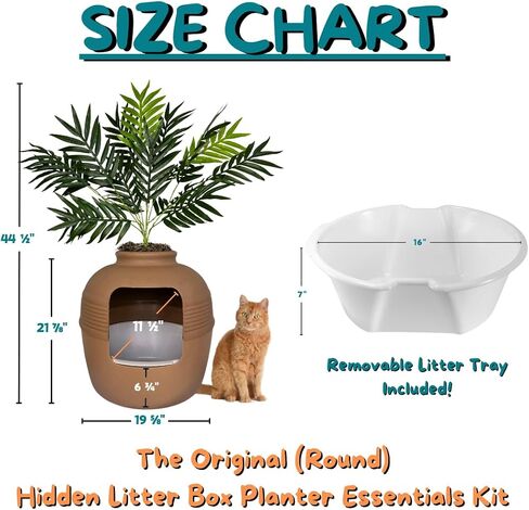 Good Pet Stuff، صندوق فضلات مخفي أصلي ومجموعة أساسيات بطانة قابلة لإعادة الاستخدام، صندوق فضلات مستدير مغلق للقطط مع نباتات صناعية، نظام تصفية رائحة الكربون، سهل التنظيف، أزرق كاريبي in Kuwait