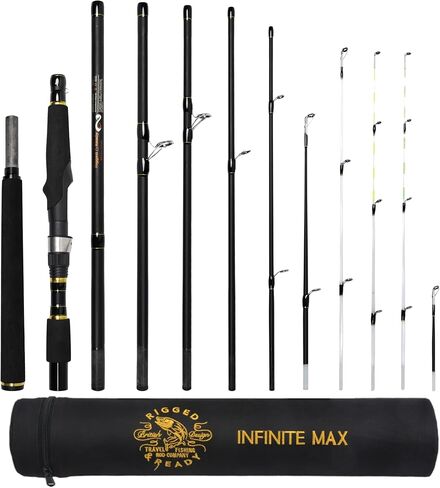 قضيب صيد السمك المجهز والجاهز Infinite Max Spinning-Baitcast للسفر. قضيب مركب 10 في 1. عمود سمك قوي ومدمج in Kuwait