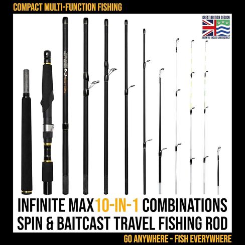 قضيب صيد السمك المجهز والجاهز Infinite Max Spinning-Baitcast للسفر. قضيب مركب 10 في 1. عمود سمك قوي ومدمج in Kuwait