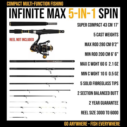 قضيب صيد السمك المجهز والجاهز Infinite Max Spinning-Baitcast للسفر. قضيب مركب 10 في 1. عمود سمك قوي ومدمج in Kuwait