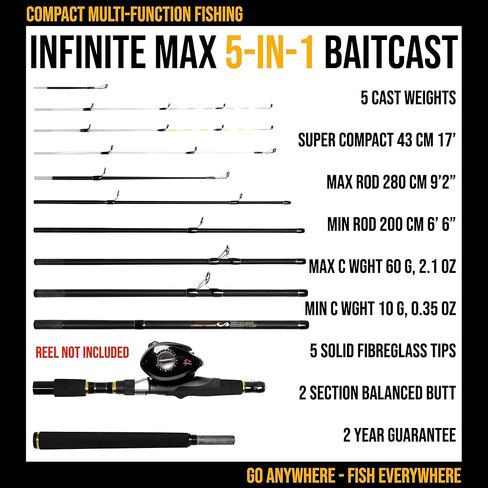 قضيب صيد السمك المجهز والجاهز Infinite Max Spinning-Baitcast للسفر. قضيب مركب 10 في 1. عمود سمك قوي ومدمج in Kuwait