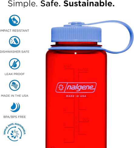 زجاجة مياه Nalgene Sustain Tritan خالية من مادة BPA مصنوعة من مواد مشتقة من 50% من النفايات البلاستيكية، 32 أونصة، فم واسع، رمادي مموه in Kuwait