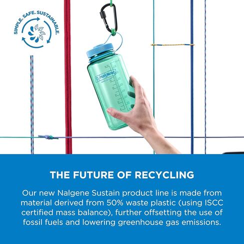 زجاجة مياه Nalgene Sustain Tritan خالية من مادة BPA مصنوعة من مواد مشتقة من 50% من النفايات البلاستيكية، 32 أونصة، فم واسع، رمادي مموه in Kuwait