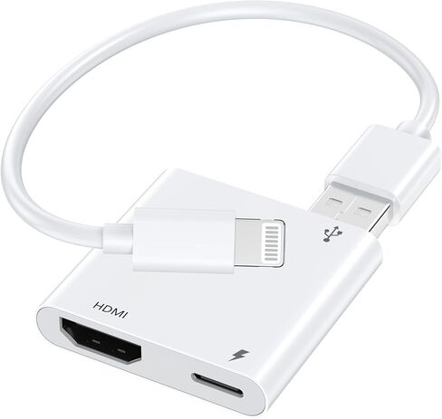 [معتمد من Apple MFi] محول Lightning إلى HDMI، محول شاشة 2 في 1 1080P iPhone إلى HDMI محول AV رقمي مع موصل منفذ شحن USB C متوافق مع iPhone لجهاز العرض/الشاشة/التلفزيون in Kuwait
