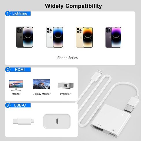 [معتمد من Apple MFi] محول Lightning إلى HDMI، محول شاشة 2 في 1 1080P iPhone إلى HDMI محول AV رقمي مع موصل منفذ شحن USB C متوافق مع iPhone لجهاز العرض/الشاشة/التلفزيون in Kuwait